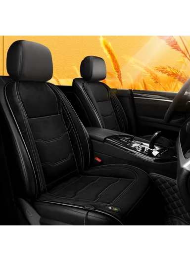 12V / 24V Single Seat Car Cigarette Lighter Heated Seat Cushion Chair Heating Pad with 3 Heat Settings - Black