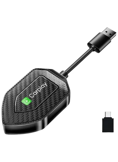 2-in-1 Wired to Wireless Carplay Android Auto Adapter Carbon Fiber Texture Bluetooth Smart Box Q1D 