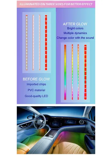 150 mA 4Pcs Car 72LED Underglow Light Multi-color Bluetooth APP Control USB Car Decorative Lamp Underbody LED Strip Lights N2U-72 