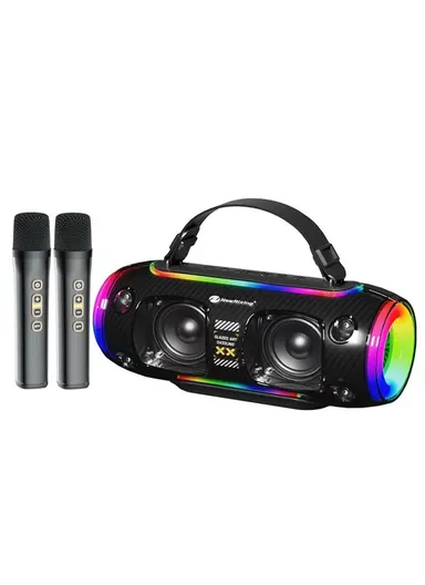 Outdoor Bluetooth-compatible Speaker RGB Light Karaoke Soundbox with 2 Microphone NR8806 - Black