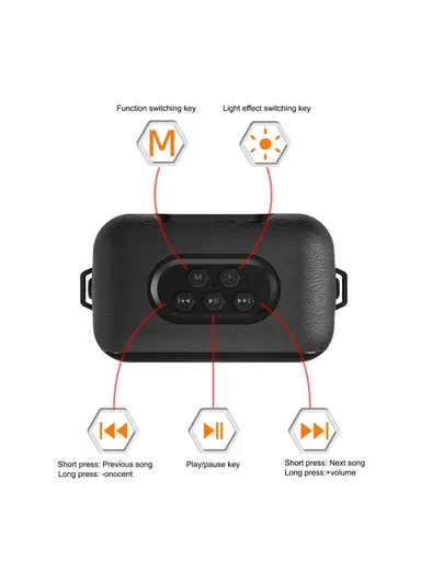 1200mAh Portable Rechargeable Bluetooth Speaker FM Radio RGB Light Wireless Music Subwoofer WJ-B88 - Black