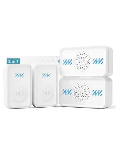 Smart Wireless Doorbell 4-Gear Volume Waterproof Home Door Bell, 2 Receiver + 2 Buttons (CE is applying) - White
