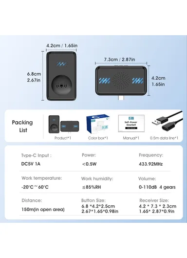 Smart Wireless Doorbell 4-Gear Volume Waterproof Home Door Bell, 2 Receiver + 2 Buttons (CE is applying) - White