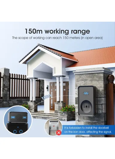 Smart Wireless Doorbell 4-Gear Volume Waterproof Home Door Bell, 2 Receiver + 2 Buttons (CE is applying) - White