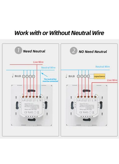 2 Gang WiFi + Bluetooth Dual Mode APP Voice Control Smart Touch Wall Switch DS-101JL-2 (L8.6 x W8.6 x D3.5)cm - Gold