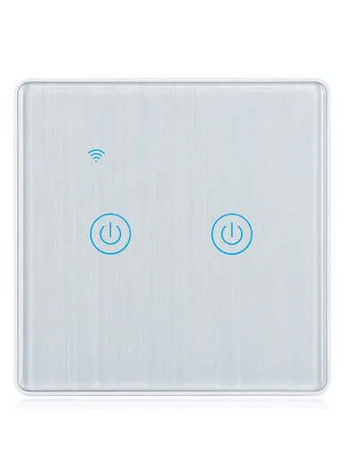 2 Gang WiFi + Bluetooth Dual Mode APP Voice Control Smart Touch Wall Switch DS-101JL-2 (L8.6 x W8.6 x D3.5)cm - Grey