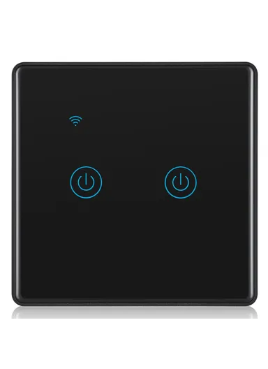 2 Gang WiFi + Bluetooth Dual Mode APP Voice Control Smart Touch Wall Switch DS-101JL-2 (L8.6 x W8.6 x D3.5)cm - Black