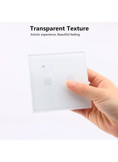 2 Gang WiFi + Bluetooth Dual Mode APP Voice Control Smart Touch Wall Switch DS-101JL-2 (L8.6 x W8.6 x D3.5)cm - Black