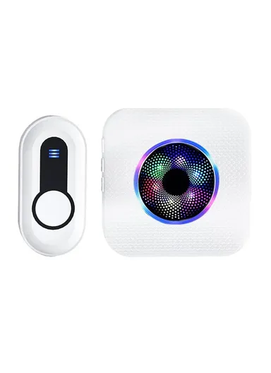Wireless Door Bell Colorful Light Flashing Adjustable Volume Home Doorbell, 1 Transmitter+1 Receiver - EU Plug N65-1T1 - White