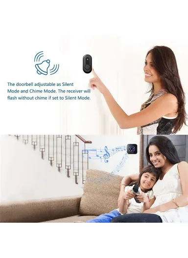 Wireless Door Bell Colorful Light Flashing Adjustable Volume Home Doorbell, 1 Transmitter+1 Receiver - EU Plug N65-1T1 - White