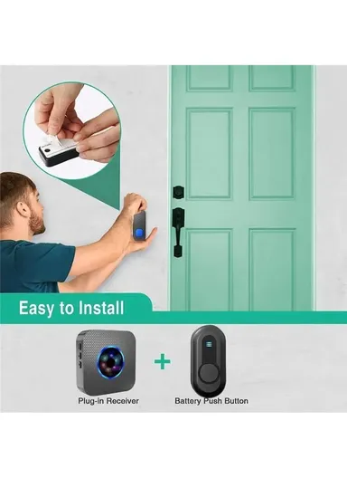 Wireless Door Bell Colorful Light Flashing Adjustable Volume Home Doorbell, 1 Transmitter+1 Receiver - EU Plug N65-1T1 - White