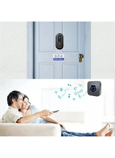 Wireless Door Bell Colorful Light Flashing Adjustable Volume Home Doorbell, 1 Transmitter+1 Receiver - EU Plug N65-1T1 - White