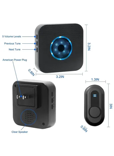 Wireless Door Bell Colorful Light Flashing Adjustable Volume Home Doorbell, 1 Transmitter+1 Receiver - EU Plug N65-1T1 - White