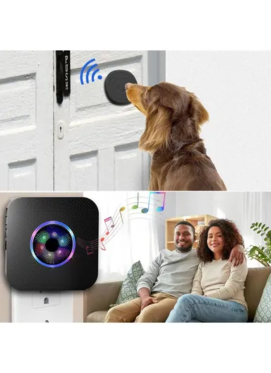 Cute Cartoon Wireless Door Bell 55 Ringtones Flashing Home Doorbell, 2 Transmitter+2 Receiver - EU Plug N65Q-2T2 - Black