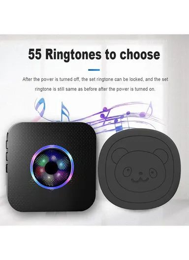 Cute Cartoon Wireless Door Bell 55 Ringtones Flashing Home Doorbell, 2 Transmitter+2 Receiver - EU Plug N65Q-2T2 - Black