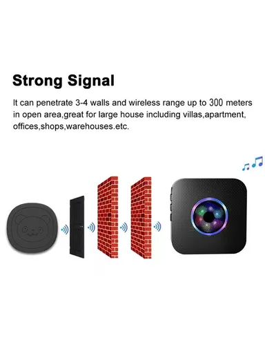 Wireless Door Bell Elderly Care Flashing Adjustable Volume Home Doorbell, 2 Transmitter+1 Receiver - EU Plug N65Q-2T1 - Black