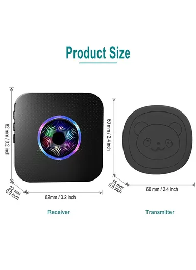 Wireless Door Bell Elderly Care Flashing Adjustable Volume Home Doorbell, 2 Transmitter+1 Receiver - EU Plug N65Q-2T1 - Black