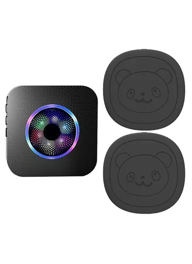 Wireless Door Bell Elderly Care Flashing Adjustable Volume Home Doorbell, 2 Transmitter+1 Receiver - EU Plug N65Q-2T1 - Black