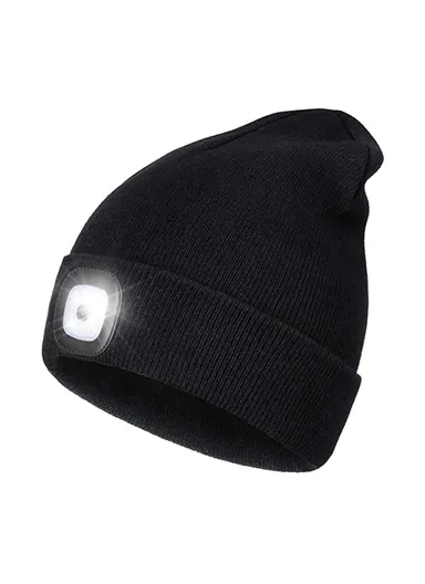 Unisex USB Rechargeable 4 LED Warm Cap Winter Knitted Beanie Hat For Outdoor Activities SR - Black
