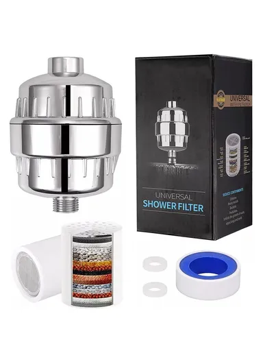 16 Stages Bathroom Water Filter Remove Chlorine Heavy Metals Filtered Shower Head, with 2 Filters