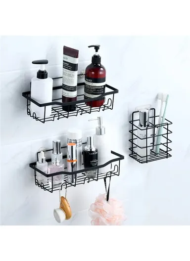 5Pcs / Set 6-Hook Style Punch-Free Carbon Steel Storage Basket Bathroom Draining Organization Rack