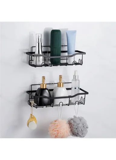 5Pcs / Set 6-Hook Style Punch-Free Carbon Steel Storage Basket Bathroom Draining Organization Rack