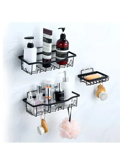 6Pcs / Set 6-Hook Style Punch-Free Carbon Steel Storage Basket Bathroom Draining Organization Rack