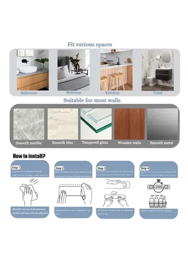 6Pcs / Set 6-Hook Style Punch-Free Carbon Steel Storage Basket Bathroom Draining Organization Rack