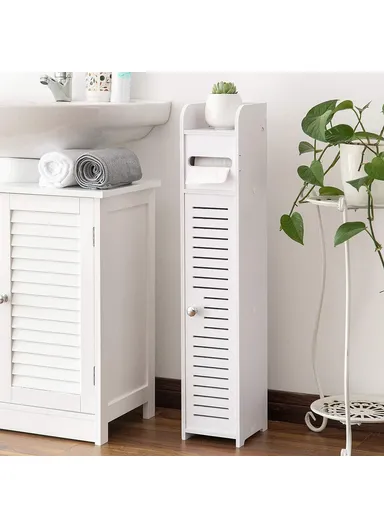 Single Door 80x15x17cm Bathroom Gap PVC Storage Cabinet Toilet Paper Holder Toilet Side Floor Cabinet
