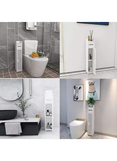 Single Door 80x15x17cm Bathroom Gap PVC Storage Cabinet Toilet Paper Holder Toilet Side Floor Cabinet