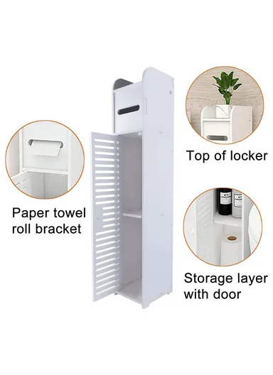 Single Door 80x15x17cm Bathroom Gap PVC Storage Cabinet Toilet Paper Holder Toilet Side Floor Cabinet