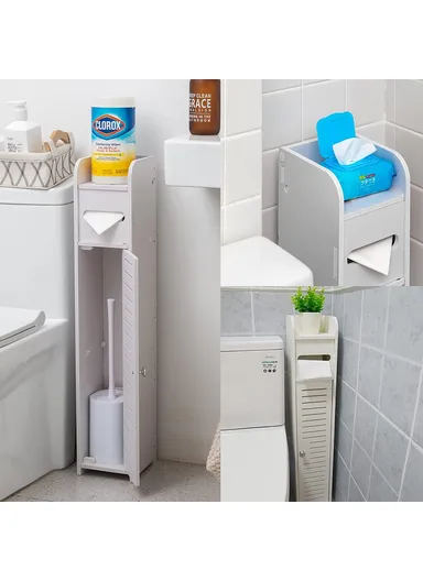 Single Door 80x15x17cm Bathroom Gap PVC Storage Cabinet Toilet Paper Holder Toilet Side Floor Cabinet