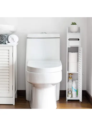 Single Door 80x15x17cm Bathroom Gap PVC Storage Cabinet Toilet Paper Holder Toilet Side Floor Cabinet