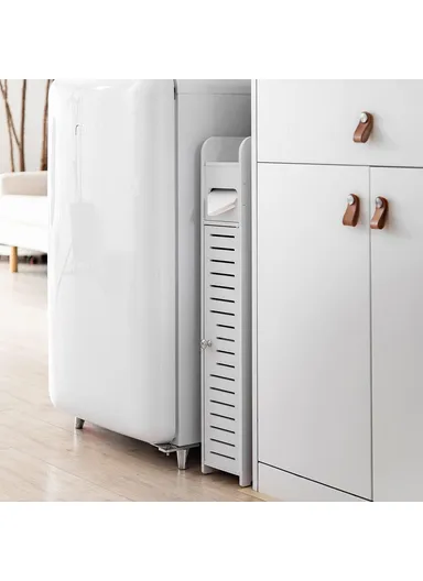 Single Door 80x15x17cm Bathroom Gap PVC Storage Cabinet Toilet Paper Holder Toilet Side Floor Cabinet