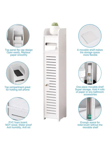 Single Door 80x15x17cm Bathroom Gap PVC Storage Cabinet Toilet Paper Holder Toilet Side Floor Cabinet