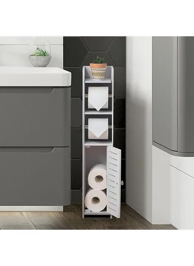 76x17x17cm Single Door with 2 Scroll Bathroom Gap PVC Storage Cabinet Toilet Paper Holder Toilet Side Floor Cabinet