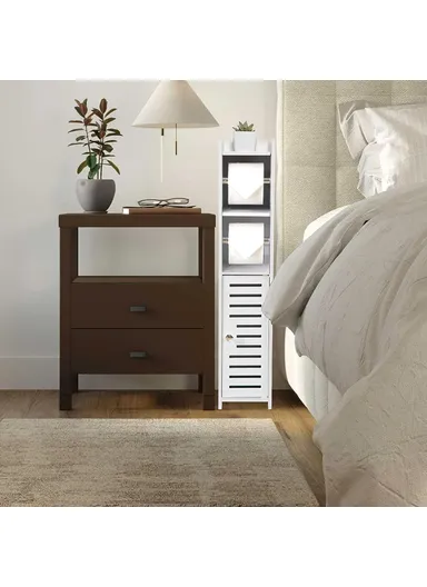 76x17x17cm Single Door with 2 Scroll Bathroom Gap PVC Storage Cabinet Toilet Paper Holder Toilet Side Floor Cabinet