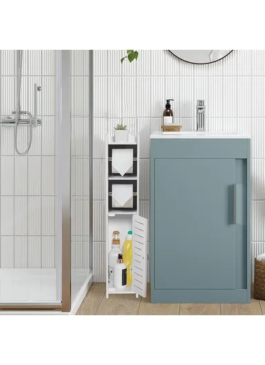 76x17x17cm Single Door with 2 Scroll Bathroom Gap PVC Storage Cabinet Toilet Paper Holder Toilet Side Floor Cabinet