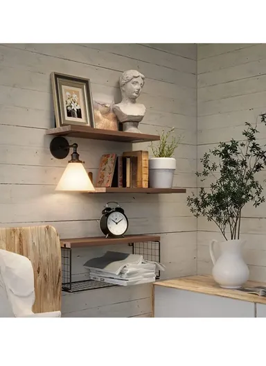 Wall Mounted Suspended Partition Wooden Board Iron Wire Basket Bathroom Living Room Storage Rack - Black