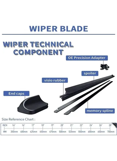 19" 2Pcs Universal Three-Stage Car Wiper Blade ABS + Rubber Noiseless Vehicle Wiper Blade