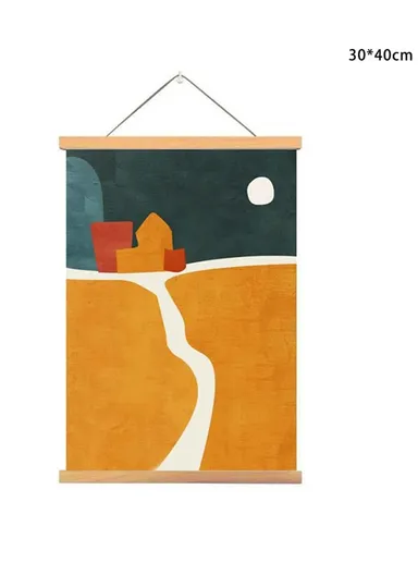 30x40cm Wall Art Hanging Scroll Painting Canvas + Wood Prints Decoration for Home Bedroom Living Room - GH252-1