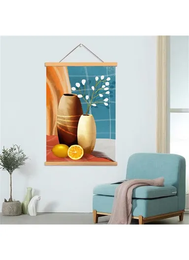 30x40cm Wall Art Hanging Scroll Painting Canvas + Wood Prints Decoration for Home Bedroom Living Room - GH252-1