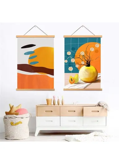 30x40cm Wall Art Hanging Scroll Painting Canvas + Wood Prints Decoration for Home Bedroom Living Room - GH252-1