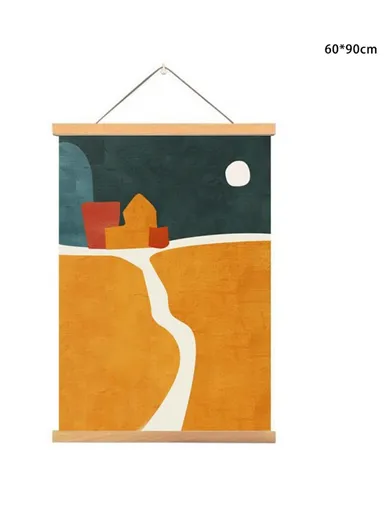 60x90cm Wall Art Hanging Scroll Painting Canvas + Wood Prints Decoration for Home Bedroom Living Room - GH252-1