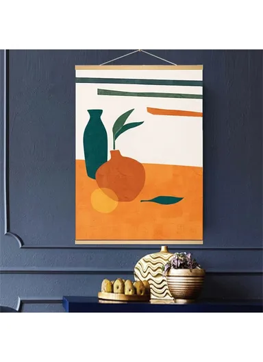 60x90cm Wall Art Hanging Scroll Painting Canvas + Wood Prints Decoration for Home Bedroom Living Room - GH252-1