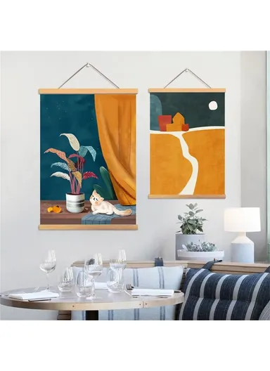 60x90cm Wall Art Hanging Scroll Painting Canvas + Wood Prints Decoration for Home Bedroom Living Room - GH252-1