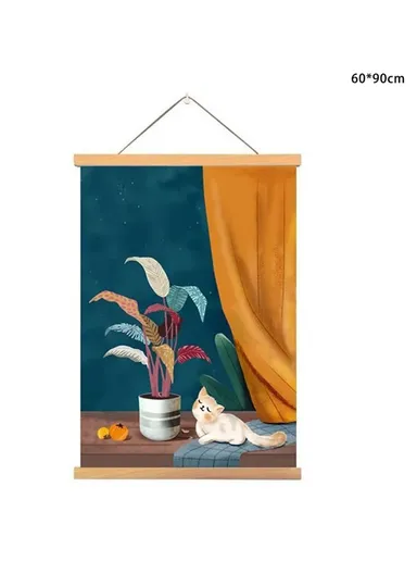 60x90cm Wall Art Hanging Scroll Painting Canvas + Wood Prints Decoration for Home Bedroom Living Room - GH252-3