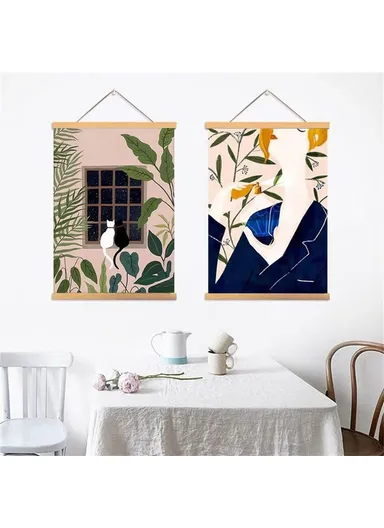 60x90cm Wall Art Hanging Scroll Painting Canvas + Wood Prints Decoration for Home Bedroom Living Room - GH252-3