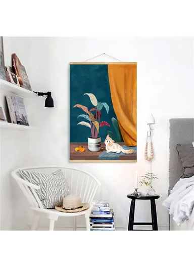 60x90cm Wall Art Hanging Scroll Painting Canvas + Wood Prints Decoration for Home Bedroom Living Room - GH252-5