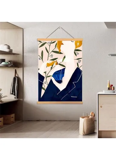 60x90cm Wall Art Hanging Scroll Painting Canvas + Wood Prints Decoration for Home Bedroom Living Room - GH252-6